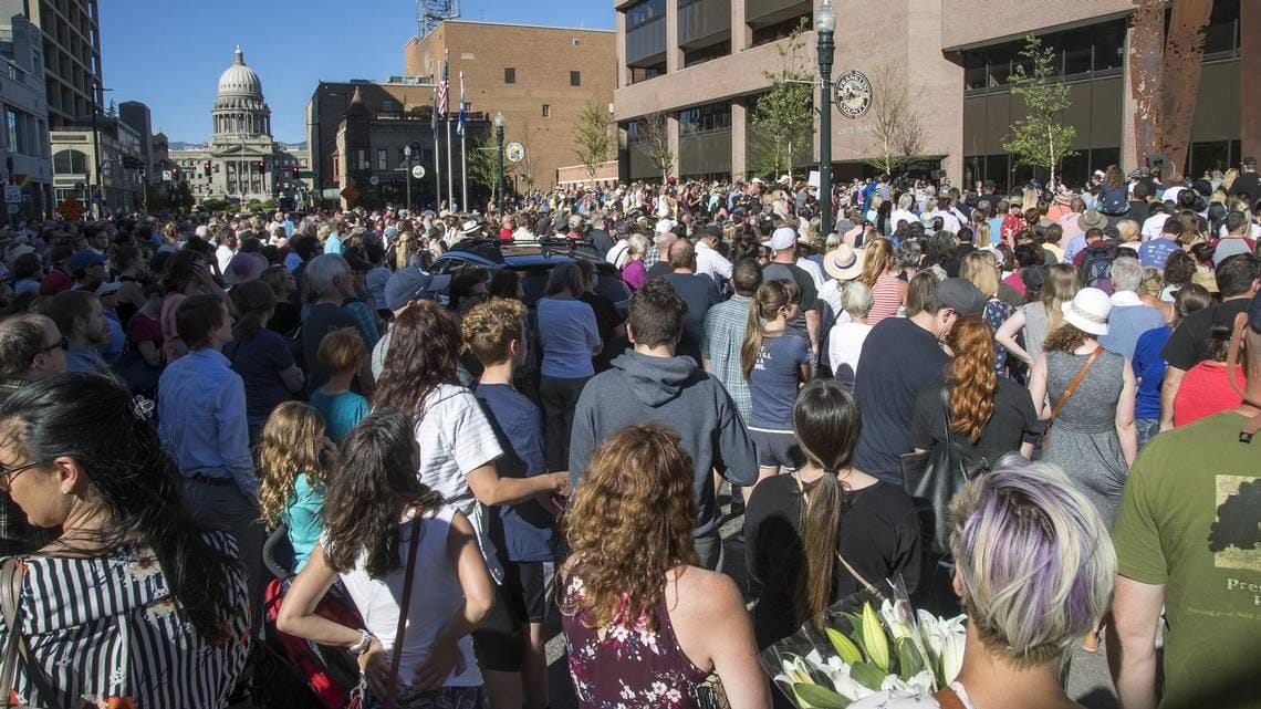 residents of boise idaho gather together at city hall to stand in solidarity with the victims